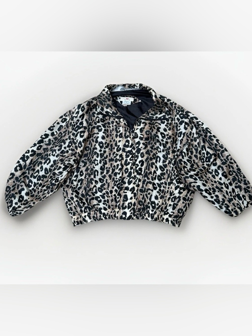Vintage Women Size L 80s/90s Silk Cheetah Zip Bomber Jacket Baggy Indie Sleaze